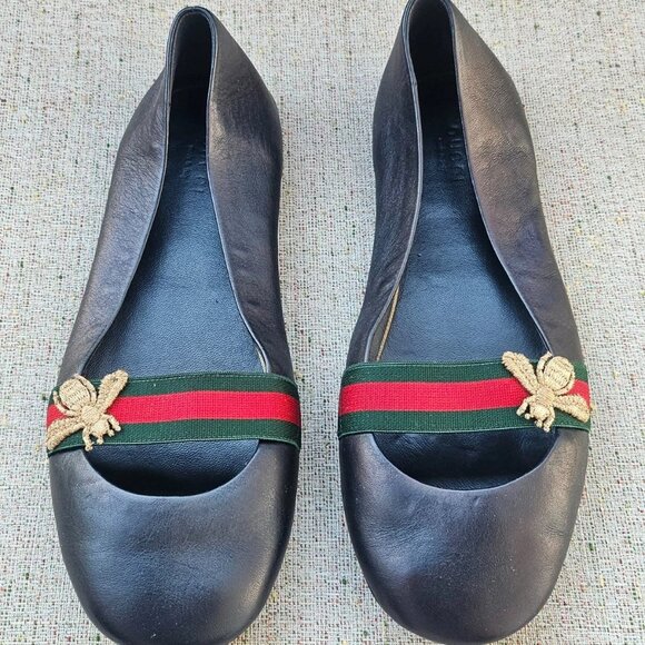 Gucci Women Sandal Ballet Black Shoe Black Leather Upper Made Italy Size 38.5 - Picture 3 of 13